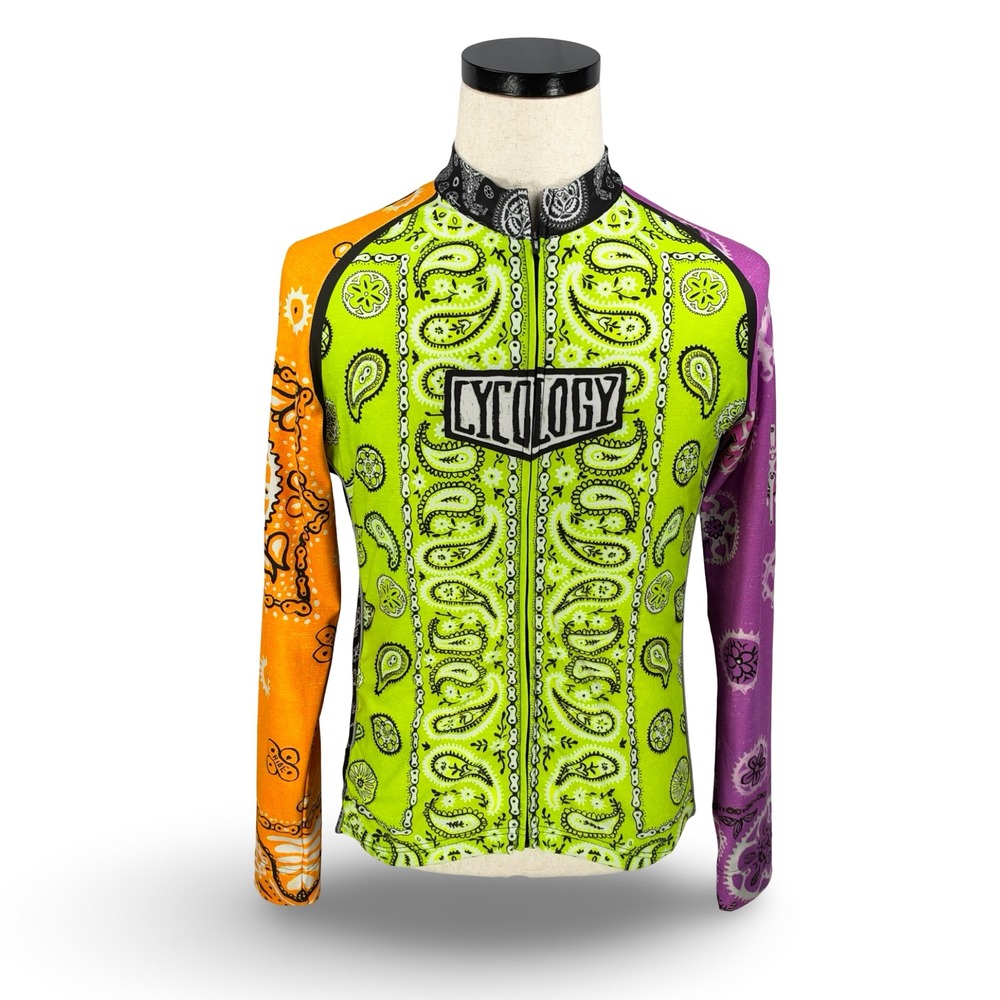 Cycology Paisley Bandana Long Sleeve Cycling Jersey Full Zip Women XL Multicolor
